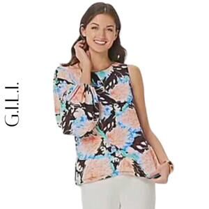 G.I.L.I. Women's Multi-Floral One Sleeve Drama Top, Large